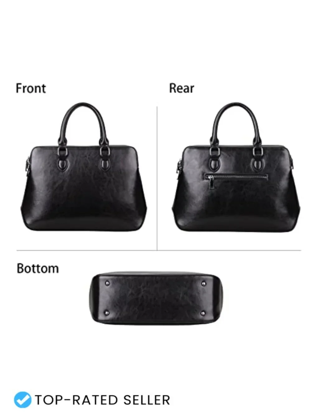 Genuine Leather Tote Shoulder Bag With Adjustable Strap, Multi-Zippered Pockets